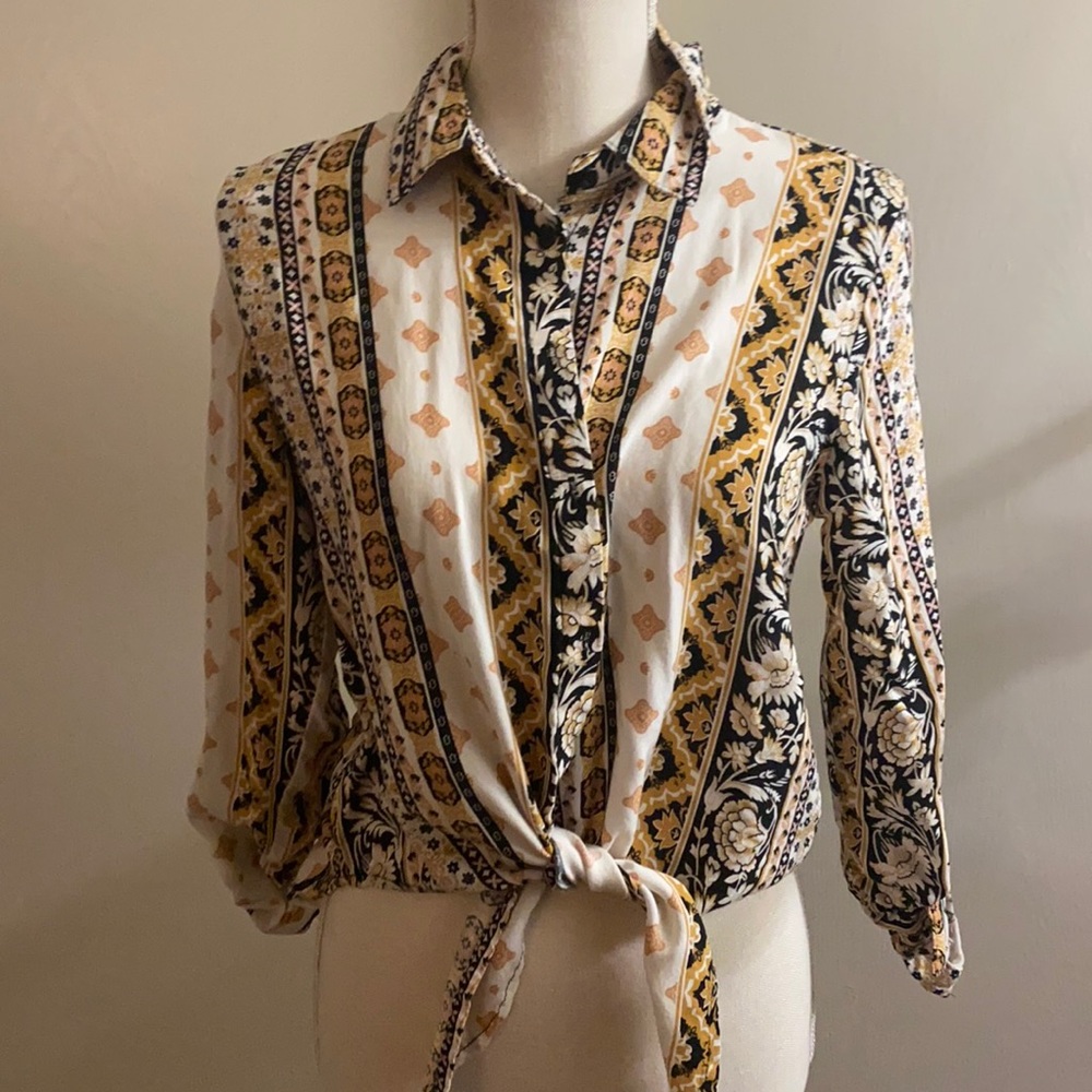 Yellow pink & white shirt
